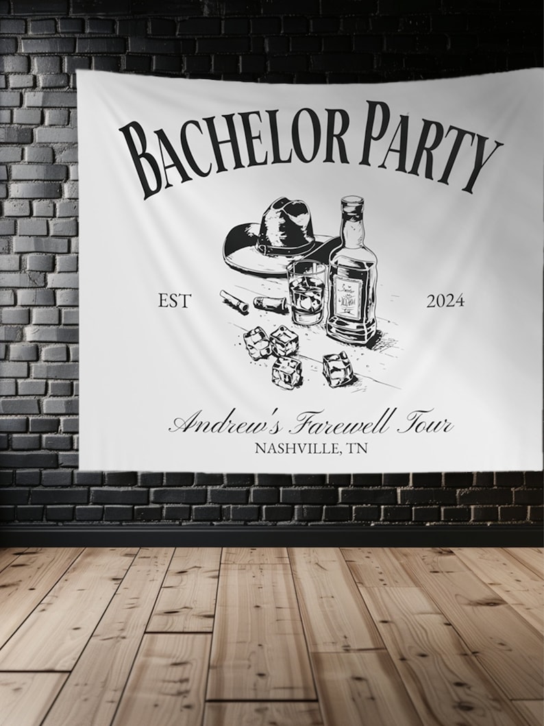 Custom Bachelor Party Sign for Photo Backdrop Personalized Groom Banner for Whiskey Themed Party Decor Grooms Party Banner Decorations