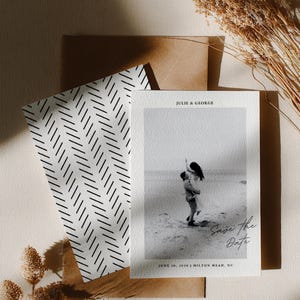 Modèle Réservez la date pour un thème de mariage minimal Photo modifiable Réservez la date Modèles simples pour une invitation DIY Téléchargement imprimable Invitation