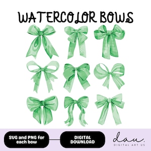 Green Bow png Green Bow svg Ribbon Bow svg Ribbon Bow green png Watercolor Bow png Watercolor bow clipart Soft Girl Aesthetic Ribbon Bow Png