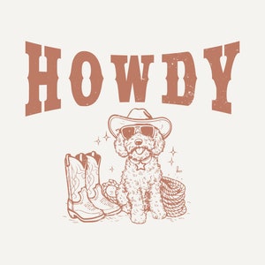 Goldendoodle Howdy Western SVG Doodle Retro Vintage T-Shirt Png Design für Hunde-Liebhaber Geschenke Digital Download druckbare Kunst Doodle Hund Mama