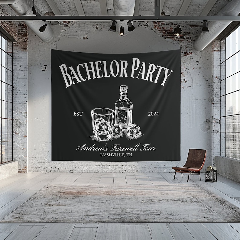 Custom Bachelor Party Sign for Photo Backdrop Personalized Groom Banner for Whiskey Themed Party Decor Grooms Party Banner Decorations