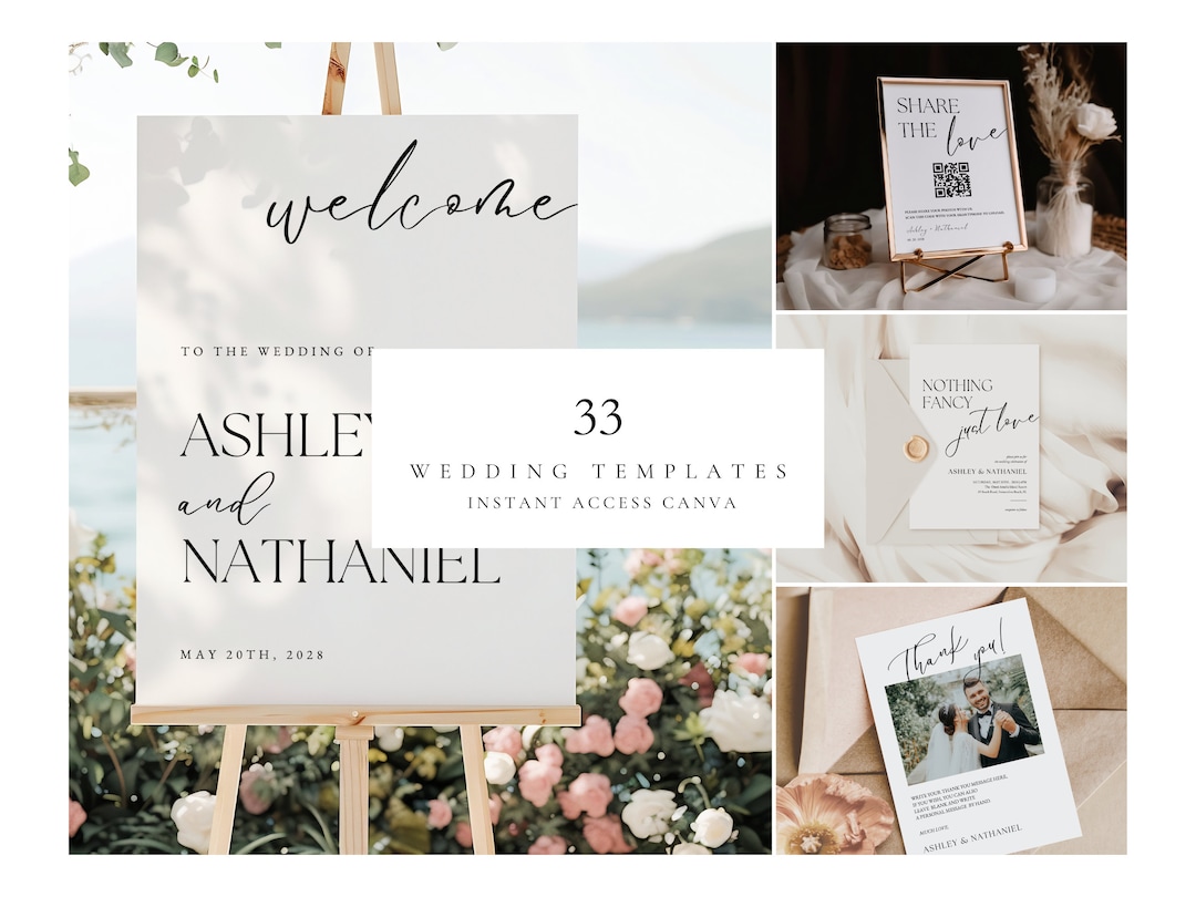 Minimalist wedding sign templates canva wedding welcome sign template