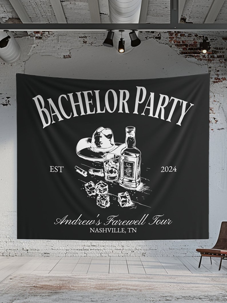 Custom Bachelor Party Sign for Photo Backdrop Personalized Groom Banner for Whiskey Themed Party Decor Grooms Party Banner Decorations