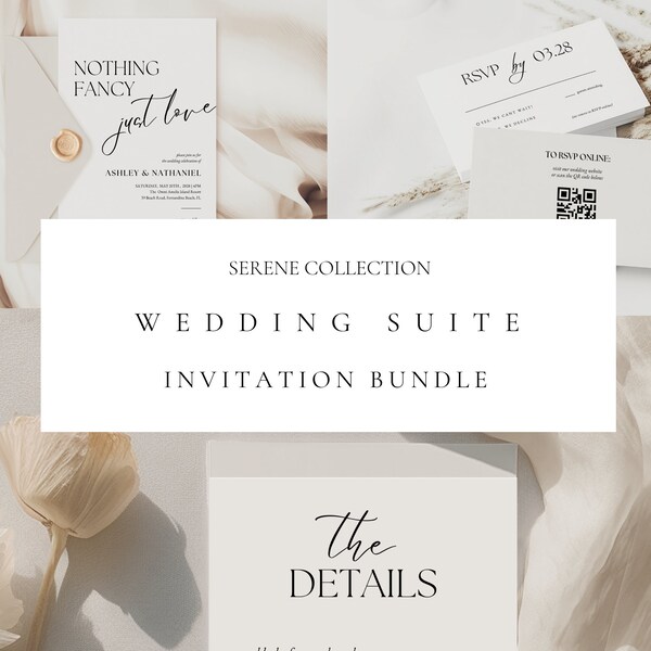 Stationery Wedding Suite Bundle Templates with Minimal Wedding Invitations Wedding RSVP Card QR Code Wedding Stationery Suite Digital Modern