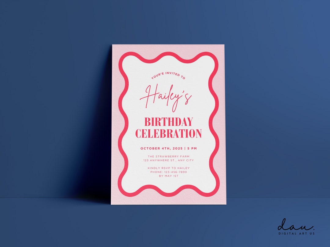 Canva Invitation Template Retro Custom Canva Template Invitation Wavy