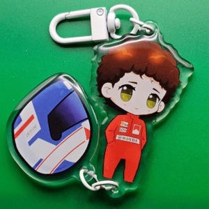 Alain Prost Chibi Keyring Formula 1 Acrylic Charm F1 Gifts