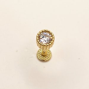 14 kt massief gouden enkele diamant ronde tragus piercing, Cz tragus piercing, Daith piercing, oorstekers, 14 kt gouden tragus piercing
