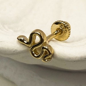 14K Solid Gold Tiny Snake Helix Piercing, Gold Conch Earrings, Daith Ring, Rook Ring, Hinge Hoop Daith Helix Earring, Rook Ring
