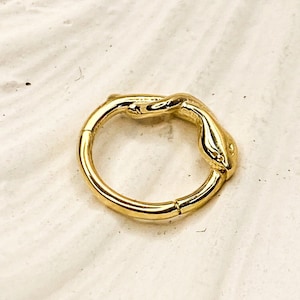 14K Solid Gold Snake Shape Hoop Earring, Zircon Stone Conch Earrings, Daith Ring, Rook Ring, Hinge Hoop Daith Ring, Rook Ring, Gift for her