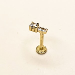 14K Gold Double Pave Tragus Piercing, Cartilage Piercing, Conch Piercing, Minimal Pave Daith Pierc,ng, Earlobe Piercing,Gold Tragus