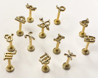 14K Solid Gold Zodiac Sign Tragus Piercing, Zodiac Sign Earring, Daith Piercing, Stud Ear Piercing, 14K Tragus Earring, Conch Piercing