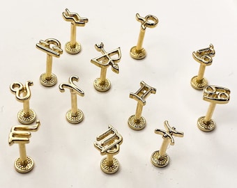 Zodiac Sign Tragus Piercing,14K Solid Gold Zodiac Sign Piercing, Daith Piercing, Stud Ear Piercing, 14K Tragus Earring, Conch Piercing