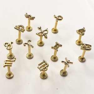 Zodiac Sign Tragus Piercing,14K Solid Gold Zodiac Sign Piercing, Daith Piercing, Stud Ear Piercing, 14K Tragus Earring, Conch Piercing