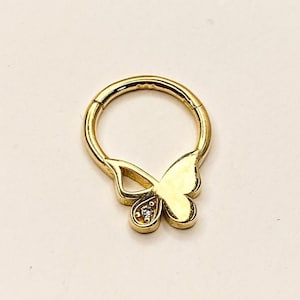 14K Solid Butterfly Shape Hoop Earring, Zircon Stone Conch Earrings, Daith Ring, 18G Nose Hoop Piercing, Hinge Hoop Daith Ring, Rook Ring