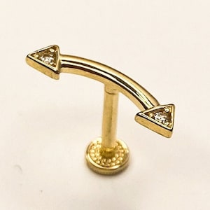 14K Gold Double Arrow Tragus Piercing: Cubic Zirconia Stud