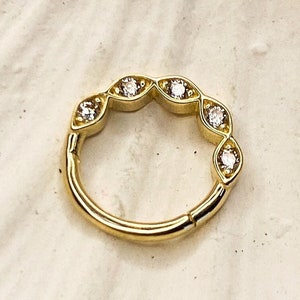 14K Solid Gold CZ Hoop Earring: 18G Daith, Conch, Rook Ring