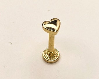 Minimal Heart Tragus Piercing, 14K Solid Gold Tragus Piercing, Daith Piercing, Stud Ear Piercing, 14K Gold Tragus Earring,Gift for Her
