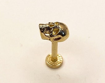 14K Solid Gold Skull Tragus Piercing,Tragus Piercing, Daith Piercing, Stud Ear Piercing, 14K Gold Tragus Earring, Conch Piercing,