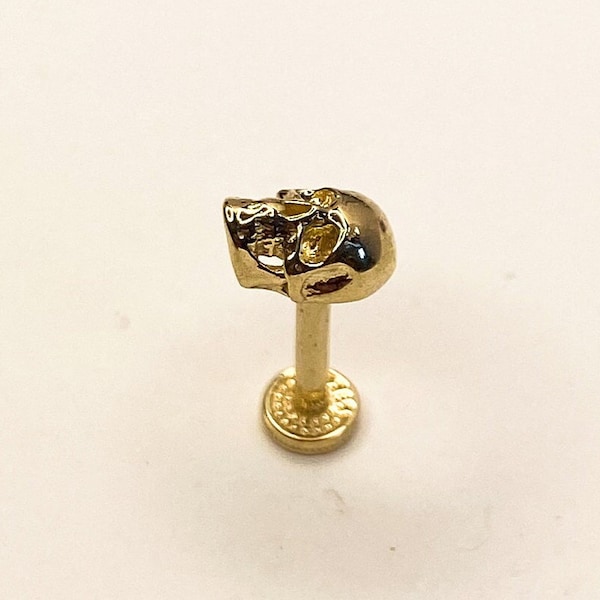 14K Solid Gold Skull Tragus Piercing,Tragus Piercing, Daith Piercing, Stud Ear Piercing, 14K Gold Tragus Earring, Conch Piercing,