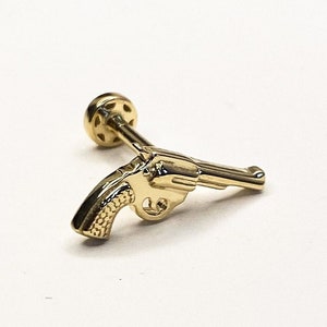 14K Solid Gold Minimal Gun Tragus Piercing, Cz Tragus Piercing, Daith Piercing,Stud Ear Piercing, 14K Tragus Earring, Conch Piercing