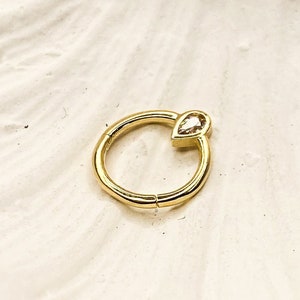 14K Solid Gold Single Cz Stone Helix Earring, Zircon Stone Conch Earrings, Daith Ring, Nose Hoop Piercing, Hinge Daith Ring, Gift for Her