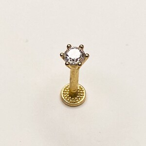 14K massief gouden minimale enkele diamant ronde vorm tragus piercing, Cz tragus piercing, Daith piercing, oorstekers, 14K tragus piercing