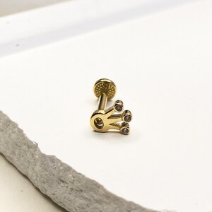 14K Solid Gold Pave Crown Tragus Piercing: Cubic Zirconia Stud