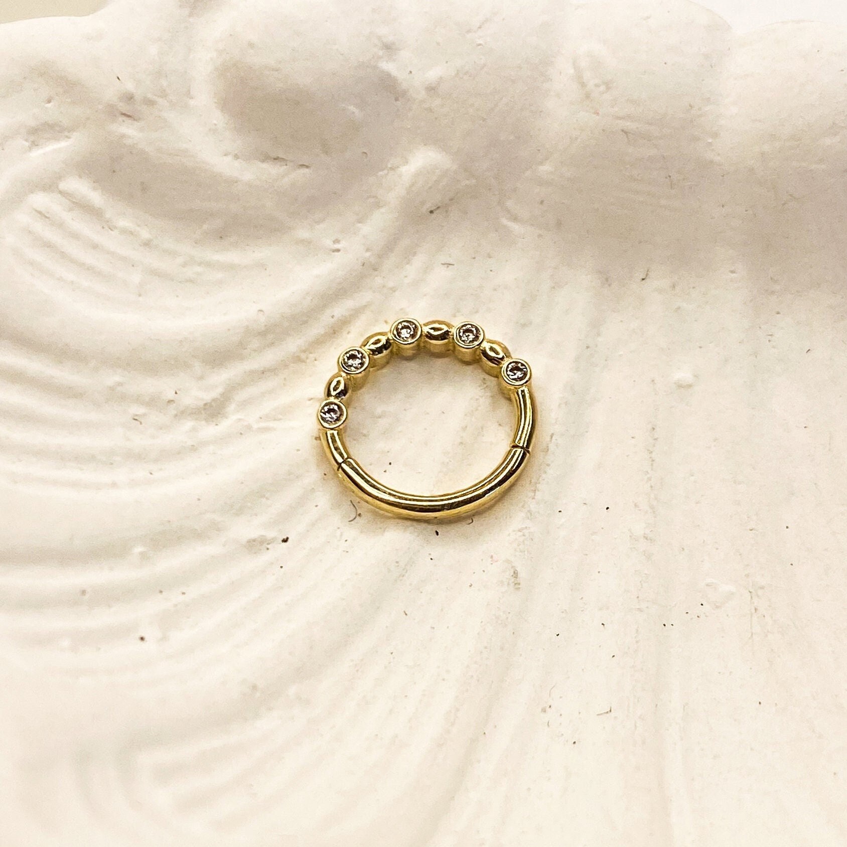 14K Solid Gold Cz Stone Hoop Earring, Zircon Stone Conch