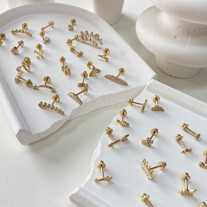 Luxe Modz 14K Solid Gold 16G 6mm Cartilage Stud – Prong Set CZ For Tragus Helix Daith Conch