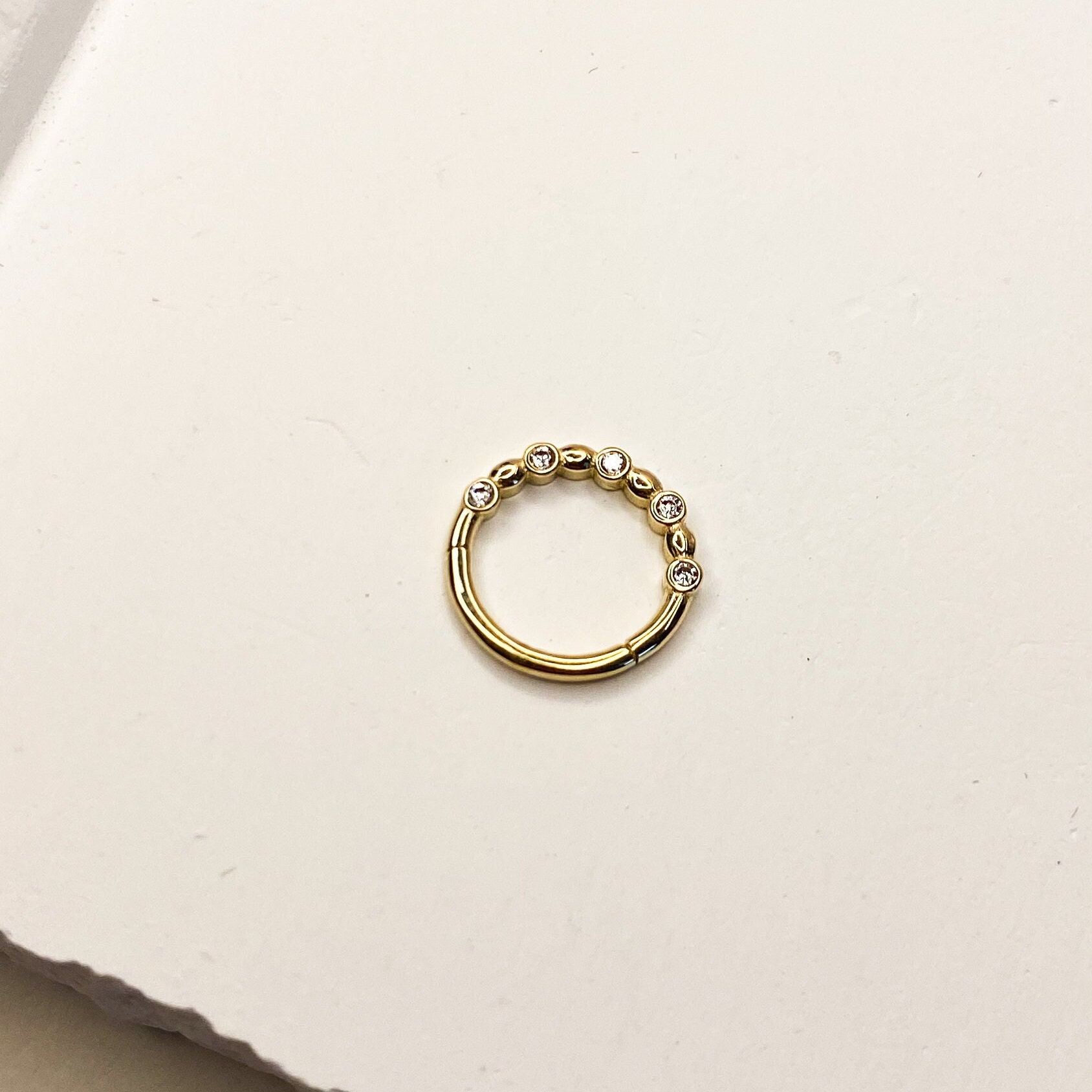 14K Solid Gold Cz Stone Hoop Earring, Zircon Stone Conch