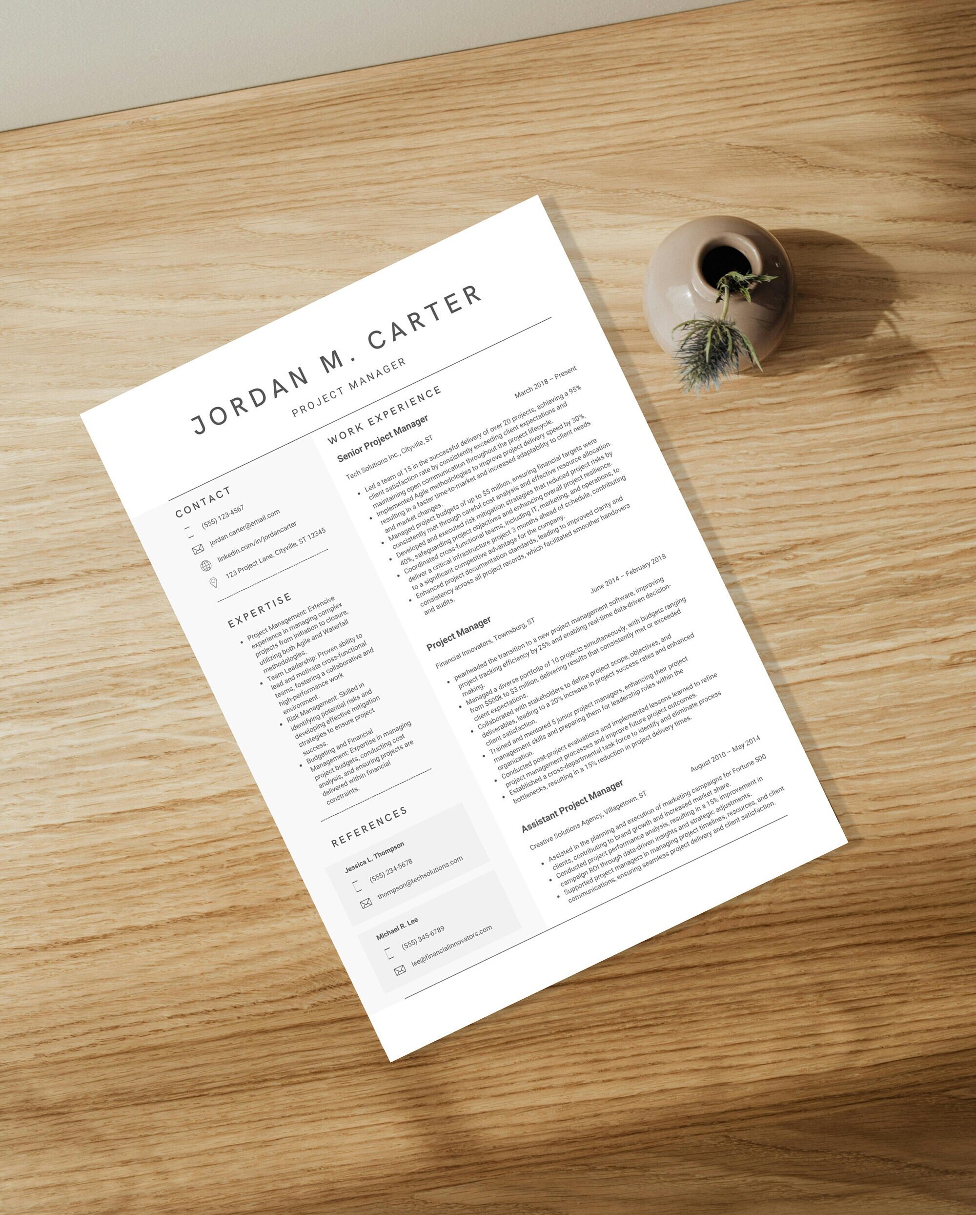 Minimalistic Canva Resume Template, CV Template Canva, Editable Resume