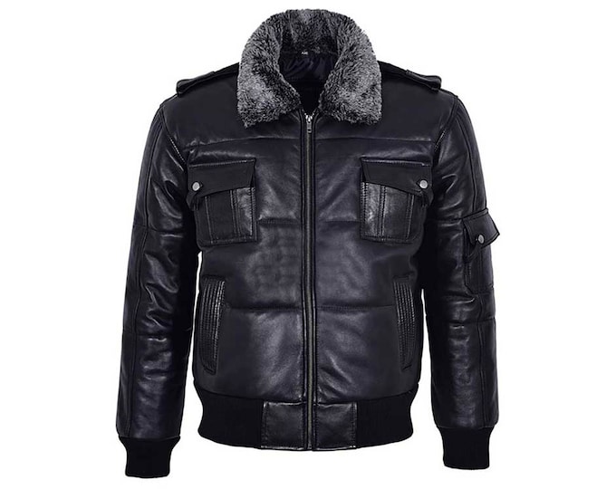 Cowhide Bomber Jacket for Men in Real Leather with Fur Collar, Men's G1 Military High Quality Handmade Distressed Brown WWII Cockpit Pilot.