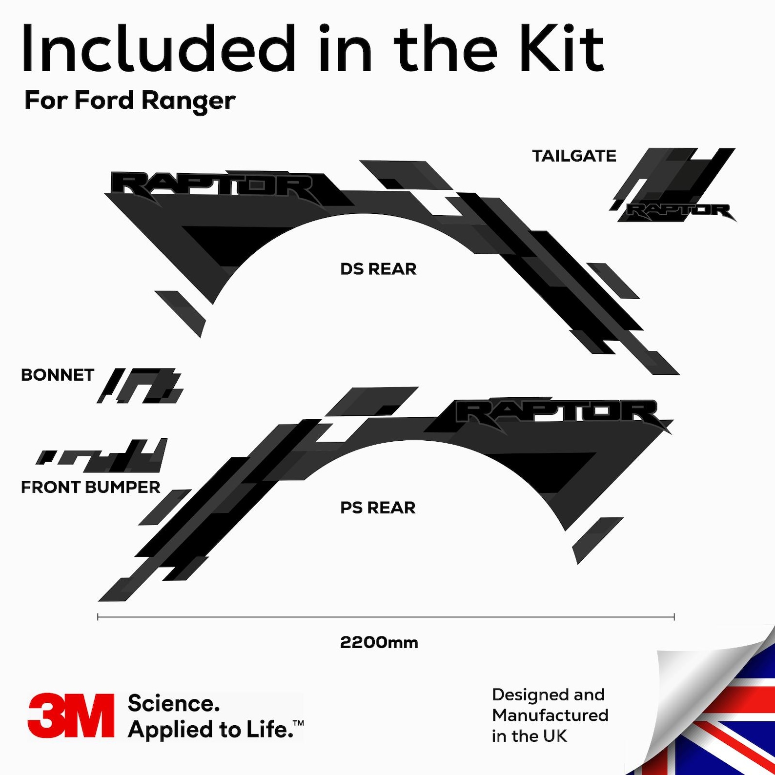 Ford Ranger Raptor Decal STEALTH Kit Geometric Camo FULL KIT 3m (2019 ...