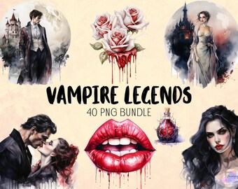 Watercolor Vampire Clipart Bundle: Gothic Halloween Designs (Digital Download)
