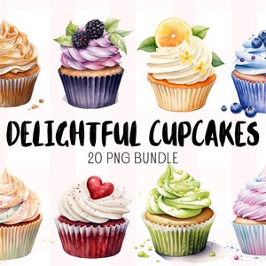 Delizioso pacchetto clipart cupcake acquerello - 20 PNG con sfondo trasparente