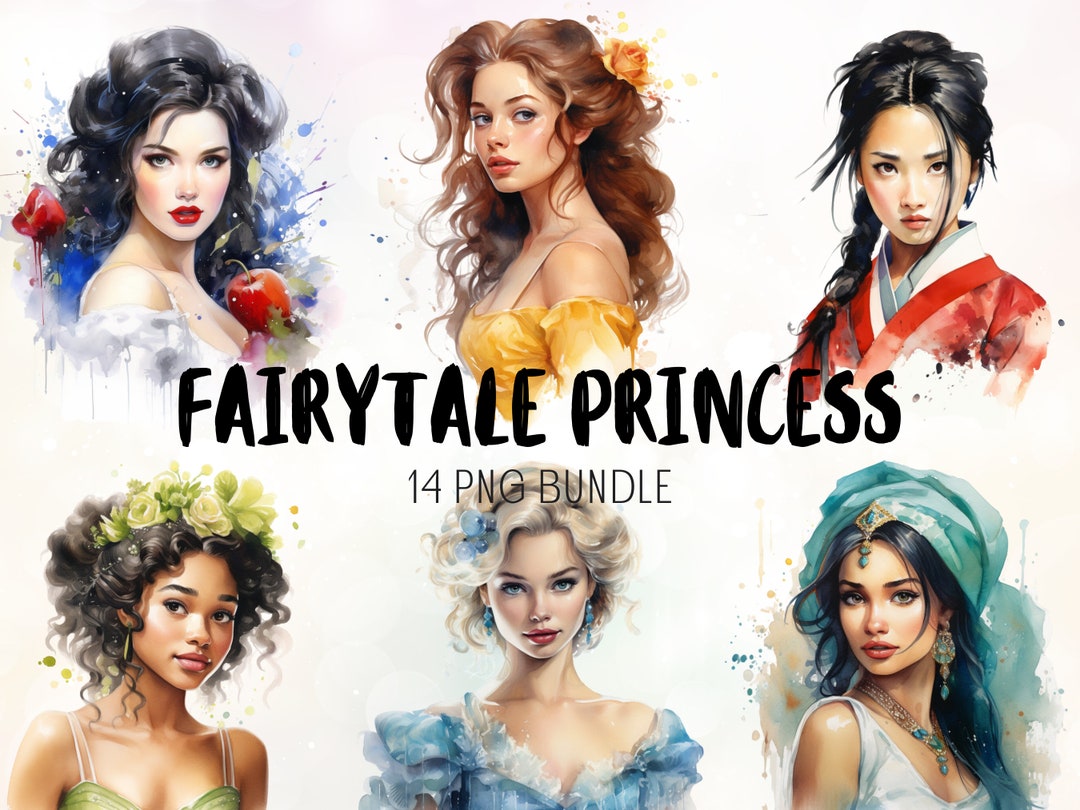 Watercolor Princess Clipart: Fairytale Floral PNG Bundle (digital ...