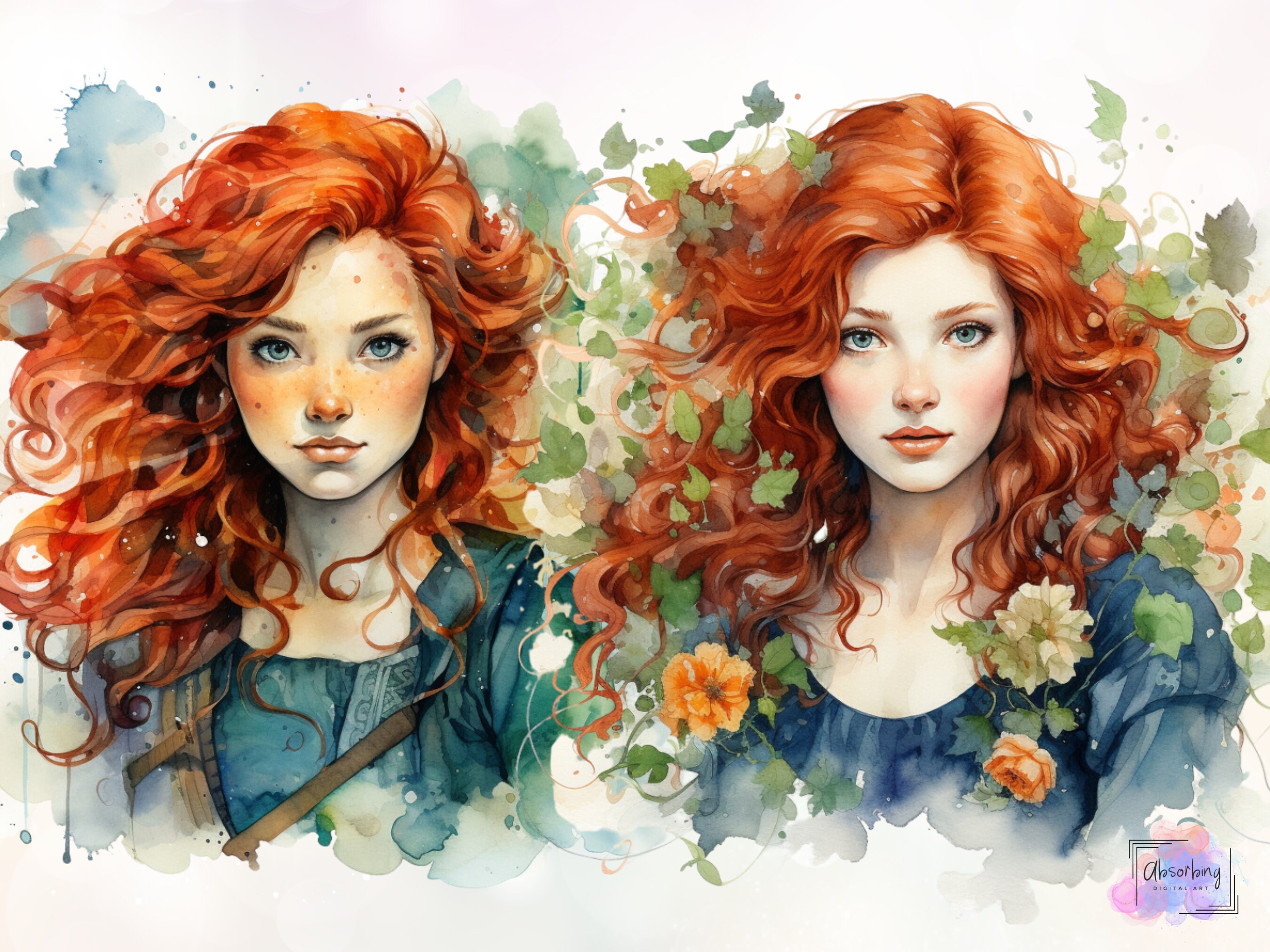 Watercolor Princess Clipart: Fairytale Floral PNG Bundle (digital ...