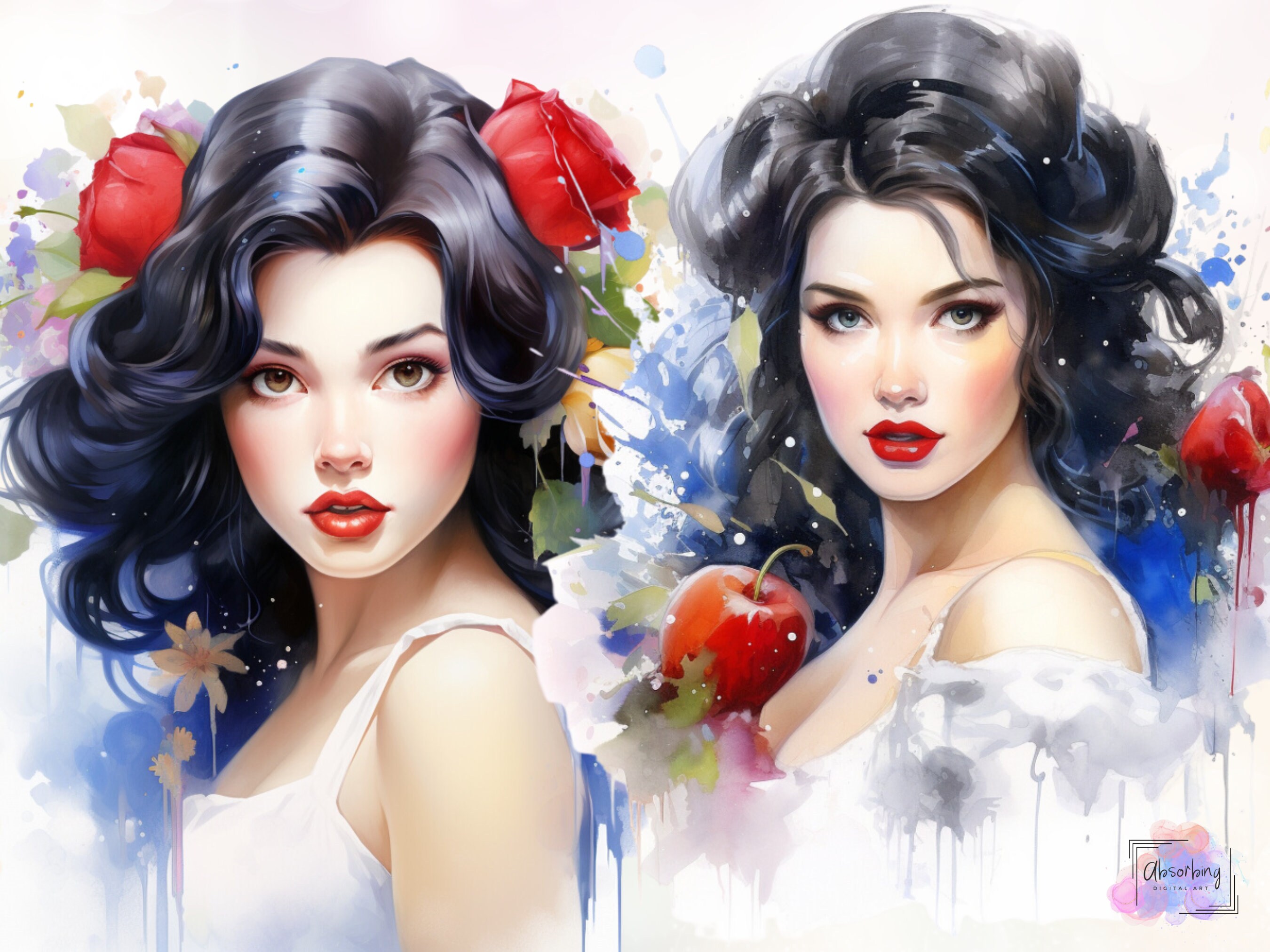 Watercolor Princess Clipart: Fairytale Floral PNG Bundle (digital ...