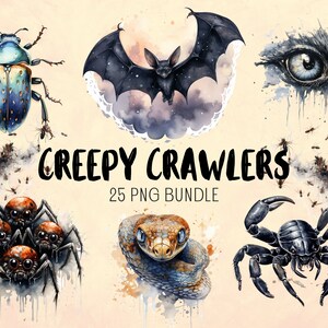Watercolor Creepy Crawlers Collection: Spiders, Scorpions, and More Halloween Clipart - High Quality Halloween PNG - Clipart Bundle