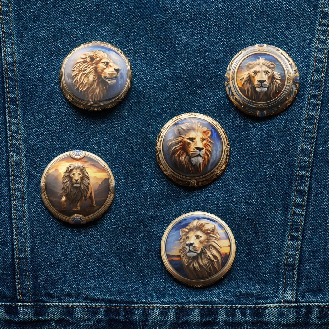 Set of Pin Buttons Lion Pins Bundle Lion Badge Set Lion Etsy