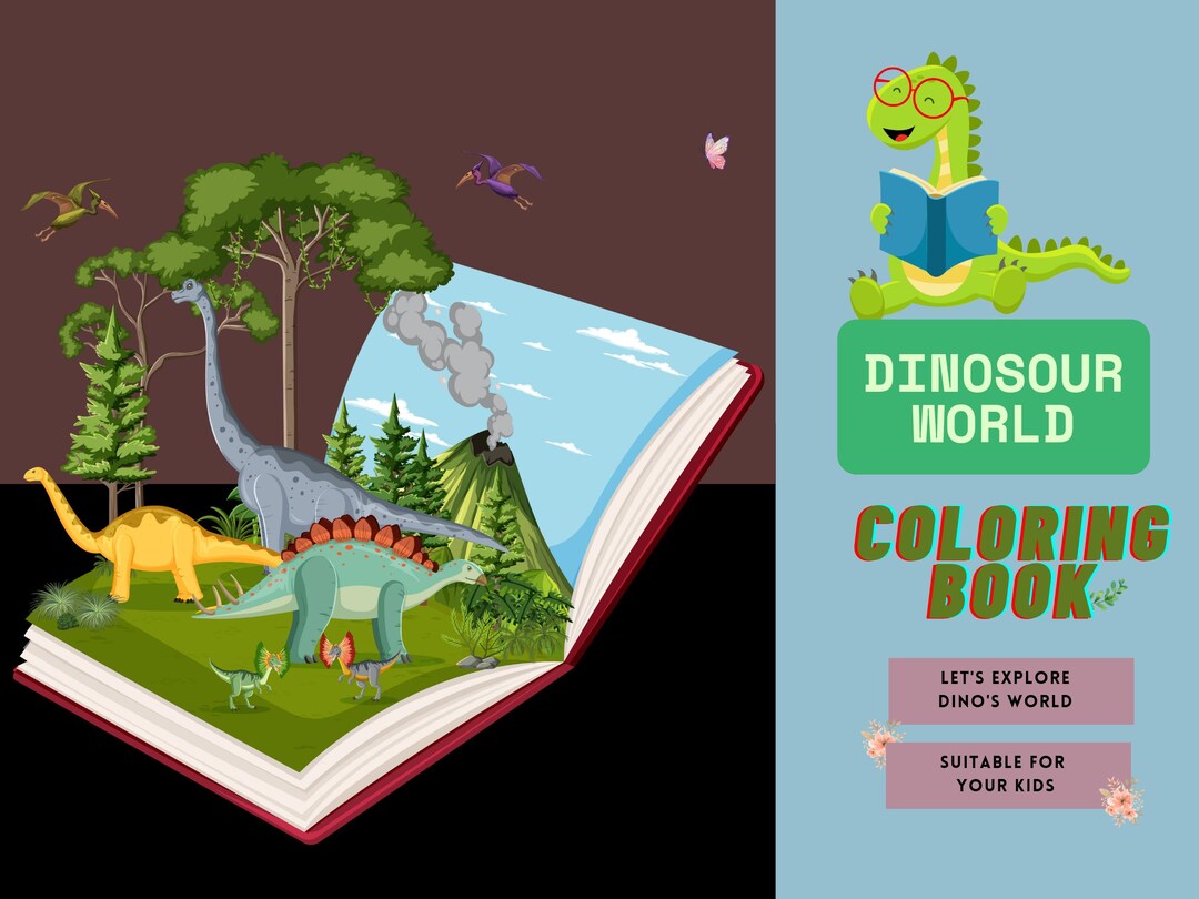 Dinosaur Coloring Book Cover: Printable Stegosaurus Jungle Scene (PDF