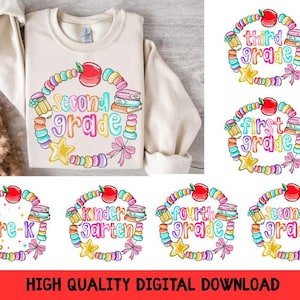Preppy Back To School Bundle Png, T Shirt Bundle PNG, First Day Of School Shirt, Coquette Teacher Png Shirt, Girl Shirt Sublimation Designs