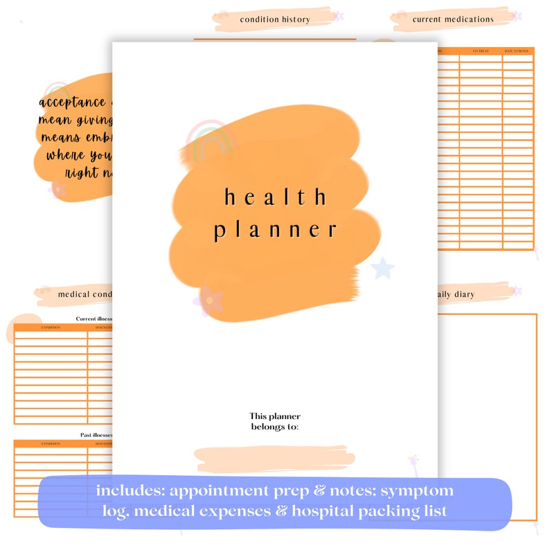 Health Organiser Printable Inserts Planner Download Chronic Illness ...