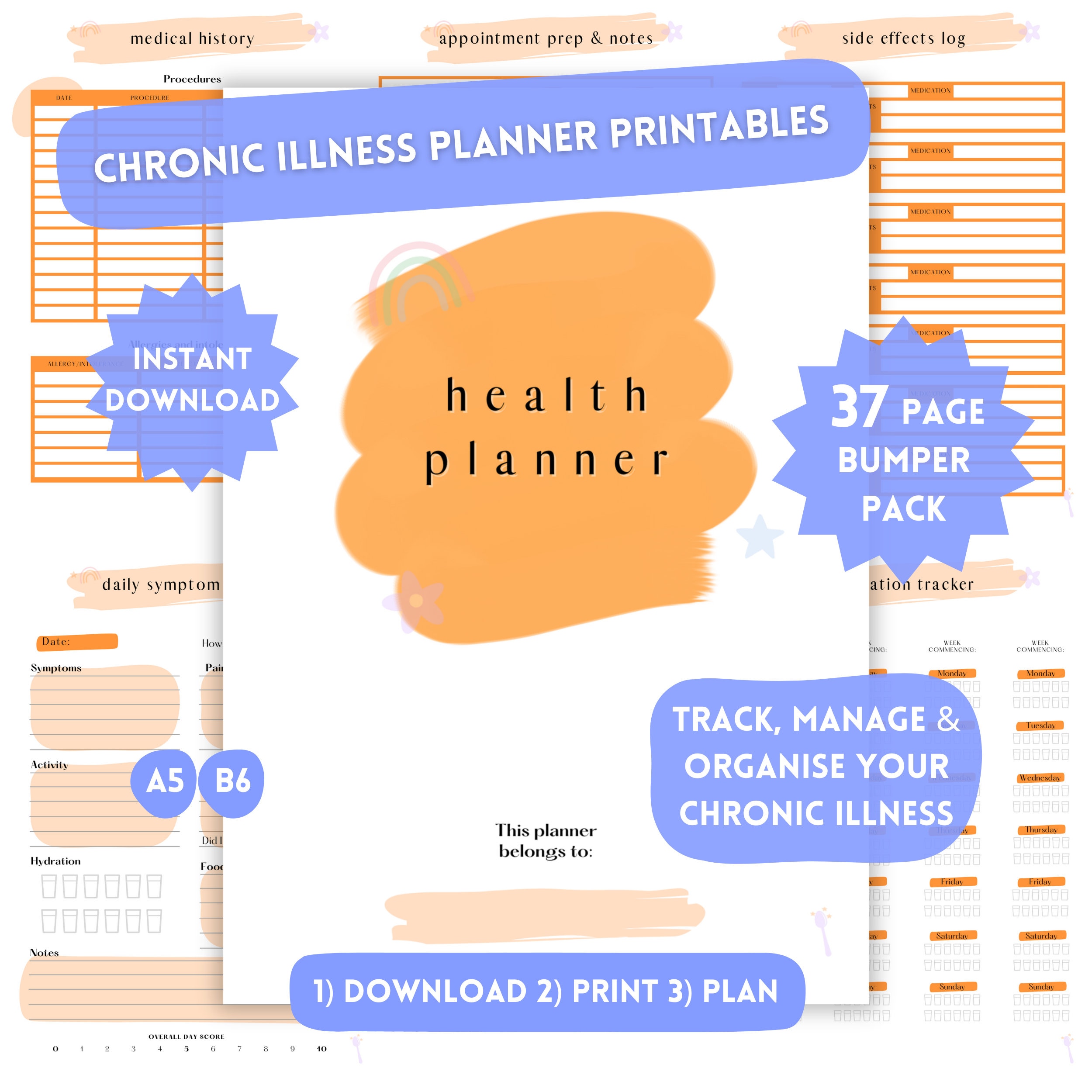 Health Organiser Printable Inserts Planner Download Chronic Illness ...