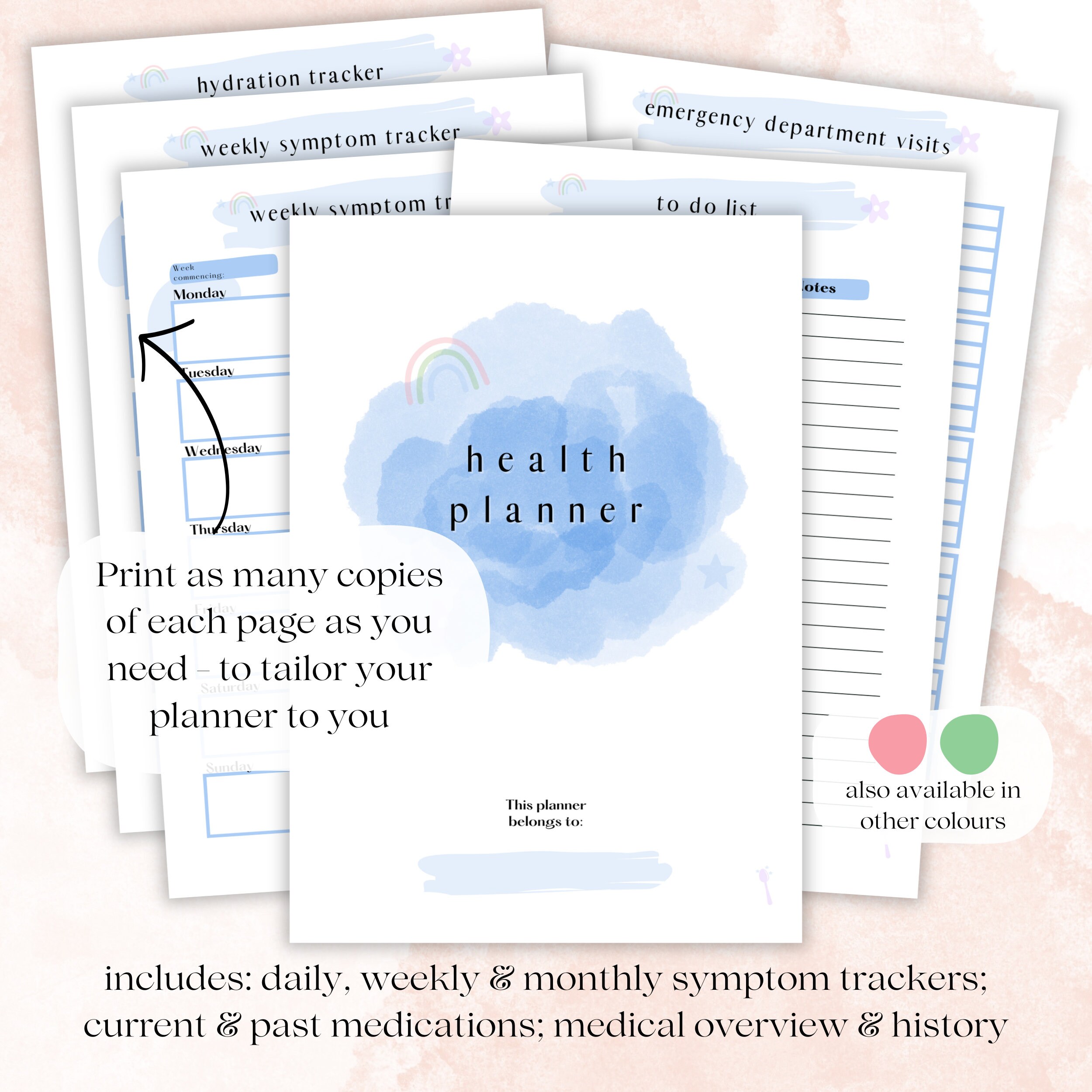 Health Organiser Printable Inserts Planner Download Chronic Illness ...
