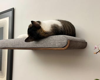 Hangend kattenbed XL met kussen, Homer XL wandplank, multiplex met eikenfineer, afneembaar kussen, minimalistisch design