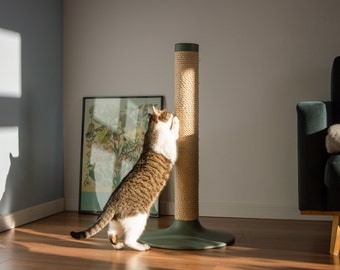 High (95 cm), stable cat scratcher with a modern shape.