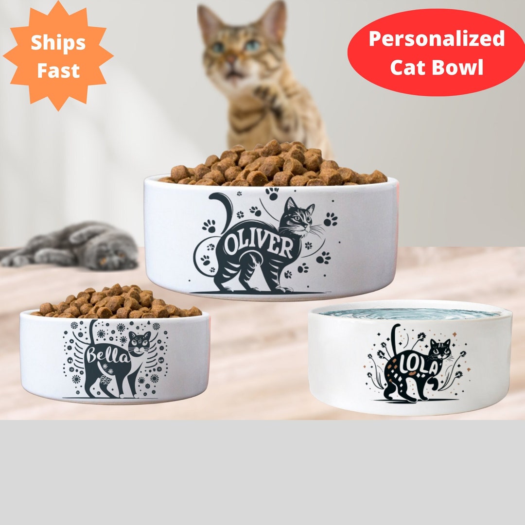 Custom Cat Bowl Personalized Bowl Cat Feeding Bowl Water Name Gift for