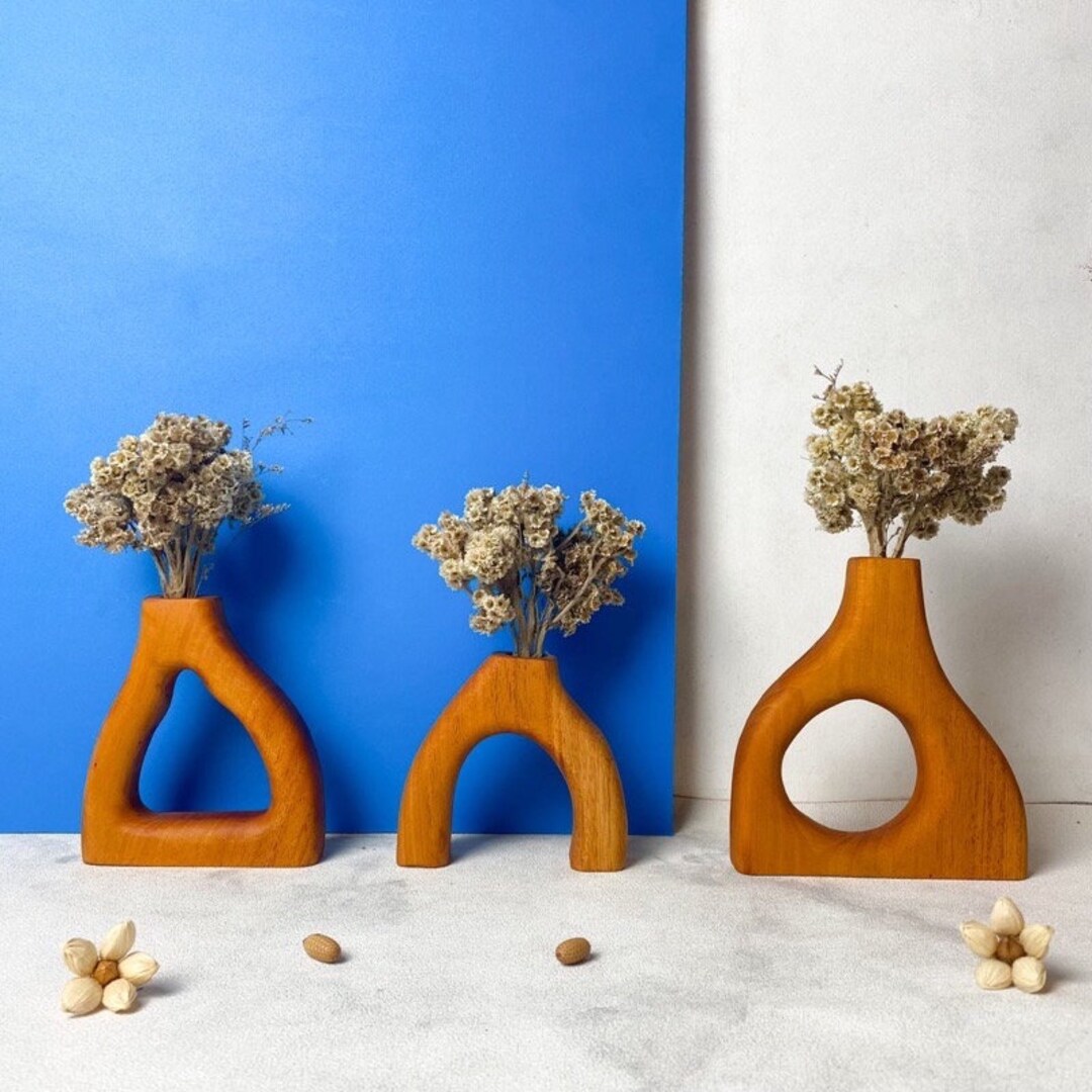 Teak Wood Flower Vase Balinese Vase Wooden Vase Unique Pot Etsy