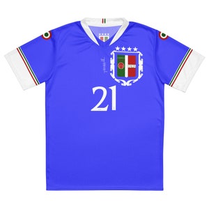 Búaid- Italia #21- la squadra italiana di calcio- léine caide/peile- Italy Italian National Football/Soccer Team Kit Home Jersey